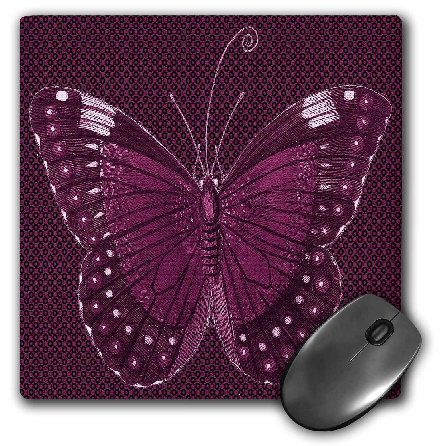 3dRose Pretty Purple Patterned Butterfly, Mouse Pad, 8 by 8 inches