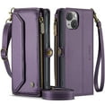 thumbnail image 2 of ShellTech Crossbody Wallet Women Men Bag Case for iPhone 14 Plus,Magnetic Leather Flip Case RFID Blocking 10-Card Holder Zipper Bills Slot Cash Pocket Stand Cover with Shoulder Wrist Strap,Purple, 2 of 9