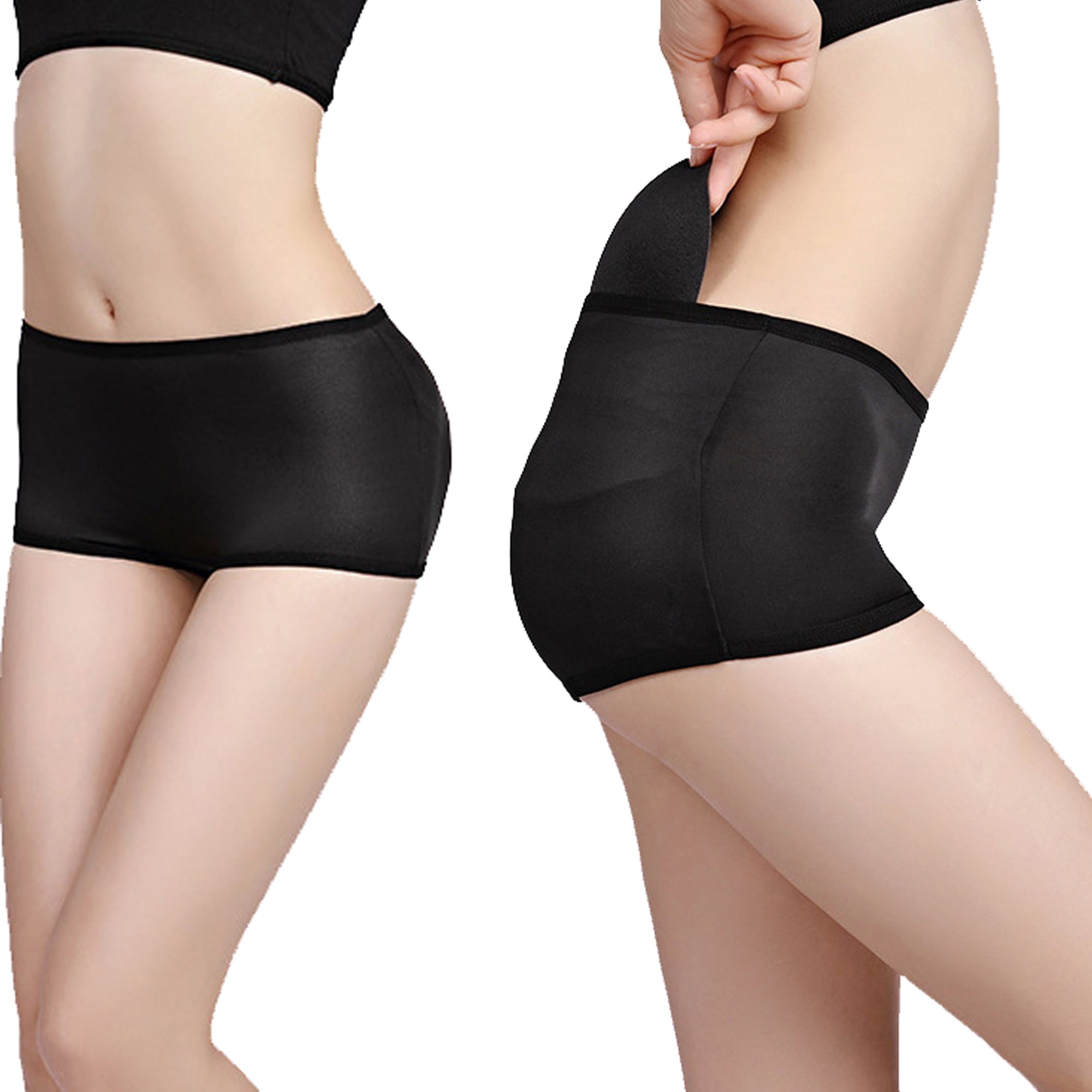 Low-Rise Lift the Hip Back Butt Booster Padded Panties - Removable foam pads-S-Black  