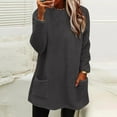 thumbnail image 2 of LEAVINGSUO Womens Tops Long Sleeve Fall Women's Round- Neck and Winter Loose Solid Pocket Warm Long Sleeve Blouse Tops, 2 of 7