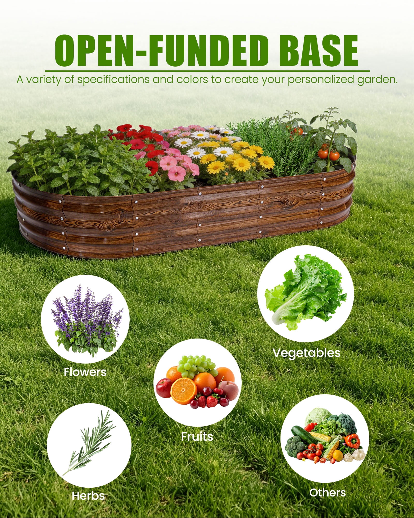 Bloyapix 6x3x1ft 2Pcs Galvanized Raised Garden Bed Outdoor, Oval Galvanized Planter Boxes, Metal Patio Planting Bed Kit for Vegetables Flowers, Brown
