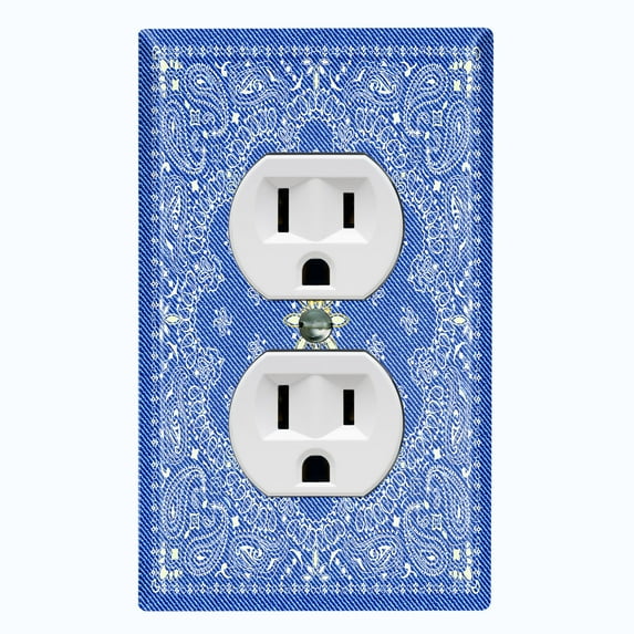 Metal Light Switch Plate Cover Blue Floral Bandana Paisley Tile Pattern TIL045