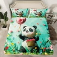 thumbnail image 2 of Castle Fairy Cartoon Panda 3pcs Twin Sheet Sets,Floral Animal Twin Fitted Sheet,Kawaii Wildlife Breathable Flat Sheet,Super Cozy Cute Room Decor, 2 of 7
