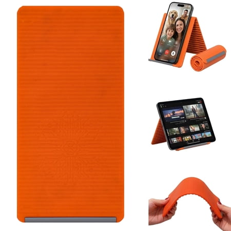 Flexible Silicone Phone Stand with Aluminum | Foldable Portable Travel Must Have Cellphone Smartphone Folding Mount Flexible and Foldable Stand - Shape-Shifting Lazy Holder (Orange)