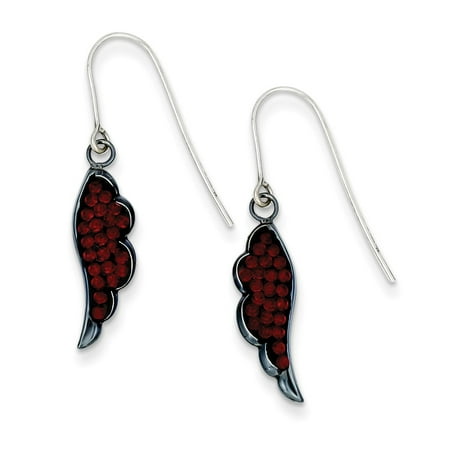 Sterling Silver 0.8IN Long Black Ceramic Swarovski Elements Wing Earrings