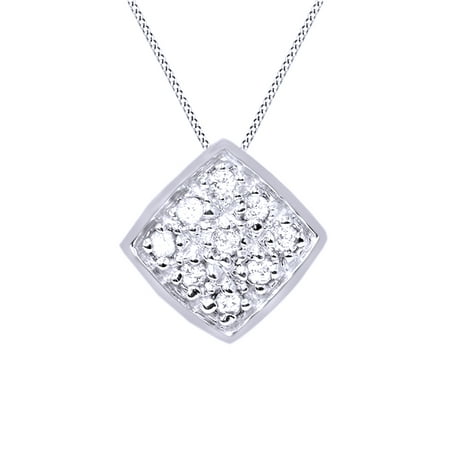 14k Wg Princess Cut Diamond (White Natural Diamond Princess Cut Solitaire Cluster Style Pendant Necklace In 14K Solid White Gold (1/5)