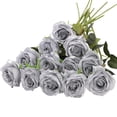 thumbnail image 1 of 12PCS Artificial Silk Flowers Realistic Roses Bouquet Long Stem for Home Wedding Decoration Party (Silver), 1 of 6
