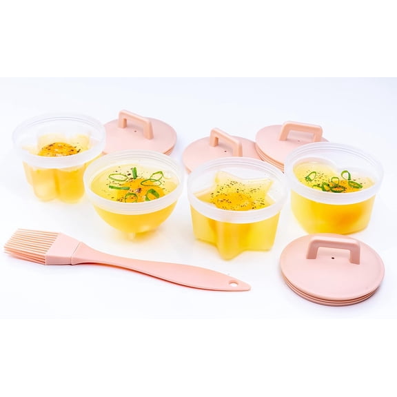 Unbranded Pink Egg Poacher Cups - Microwave, Stovetop, Soft Boiled with 4 Count Oil Brush