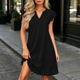 thumbnail image 2 of TEAJOPSUU Women's Casual A-Line Dresses with Pockets Cap Sleeve V Neck Mini Tshirt Dresses Flowy Sundress Black, 2 of 6