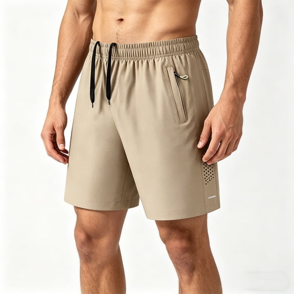 Homeyce Men's Running Athletic Shorts Quick Dry Elastic Waist Shorts Sports Gym Exercise Workout Tennis Shorts with Side Pockets Drawstring Shorts,Brown L