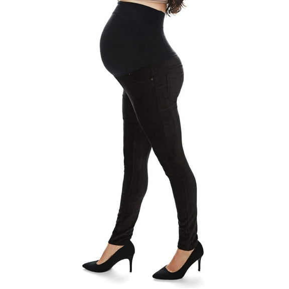 MeMoi Women's Corduroy Back Boning Support Maternity Leggings (Small, Black)