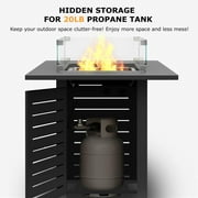 JXXM 28 Fire Pit Table, 50,000 BTU Steel Gas Firepit with Lid and Glass Wind Guard, Black