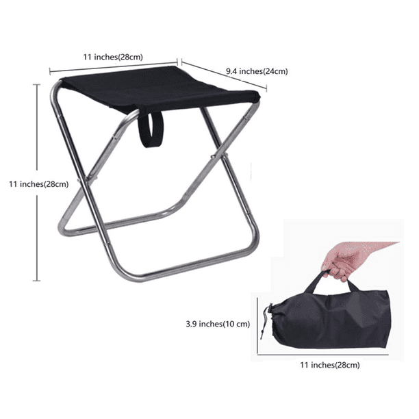 Folding Chair Fishing Seat Portable Fishing Chair Stainless Steel  Lightweight Foldable Anti Slip Camping Stool for BBQ Picnic Camping Beach,  Black