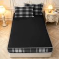 thumbnail image 4 of Manfei Vintage Grid Zipper Twin Comforter Sets with Fitted Sheet and 2 Pillowcases,Modern Check Zipper Bedding Set,Black White Gray,Black Reversible,4pcs, 4 of 8