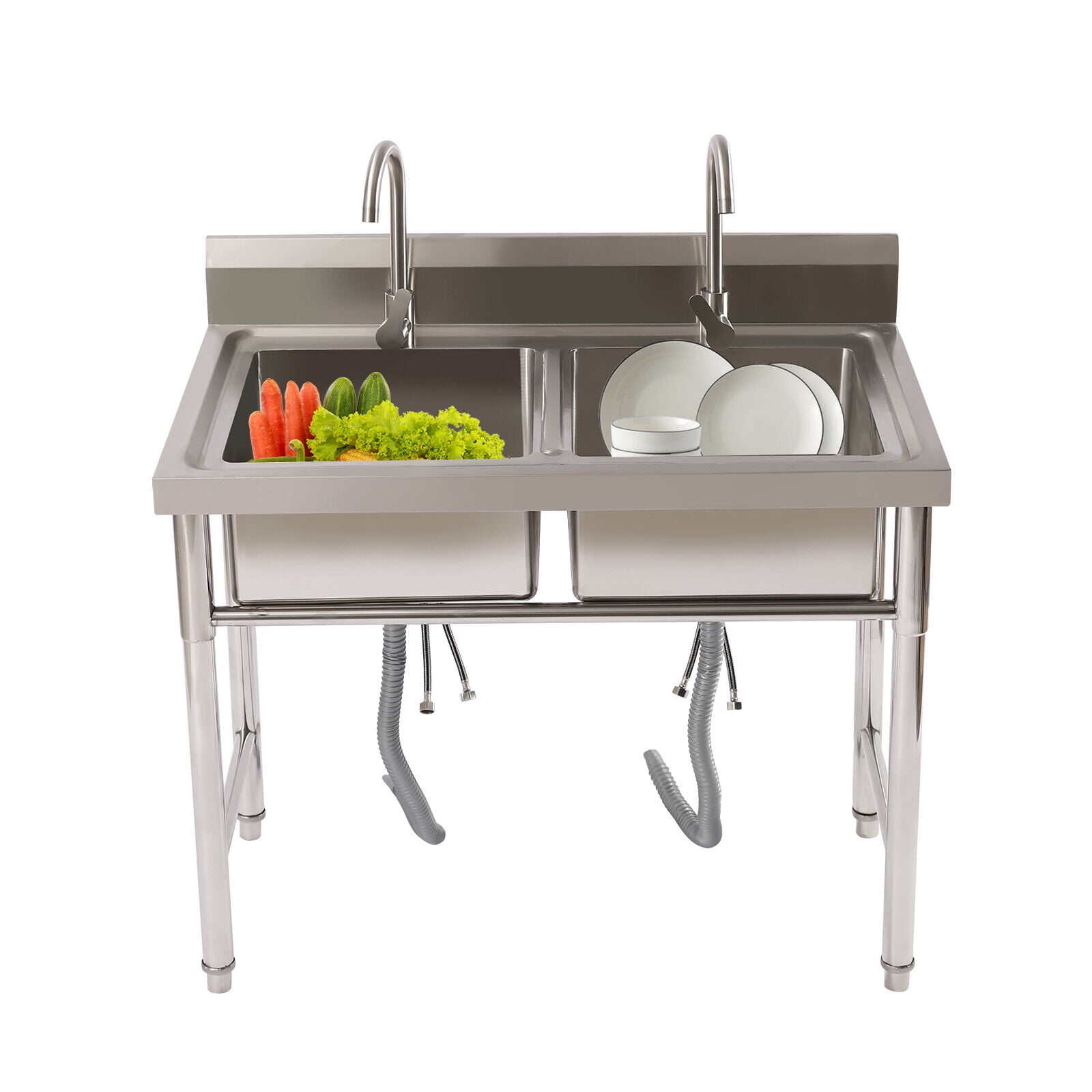 TFCFL Commercial Restaurant Utility Kitchen Sink Double Compartment