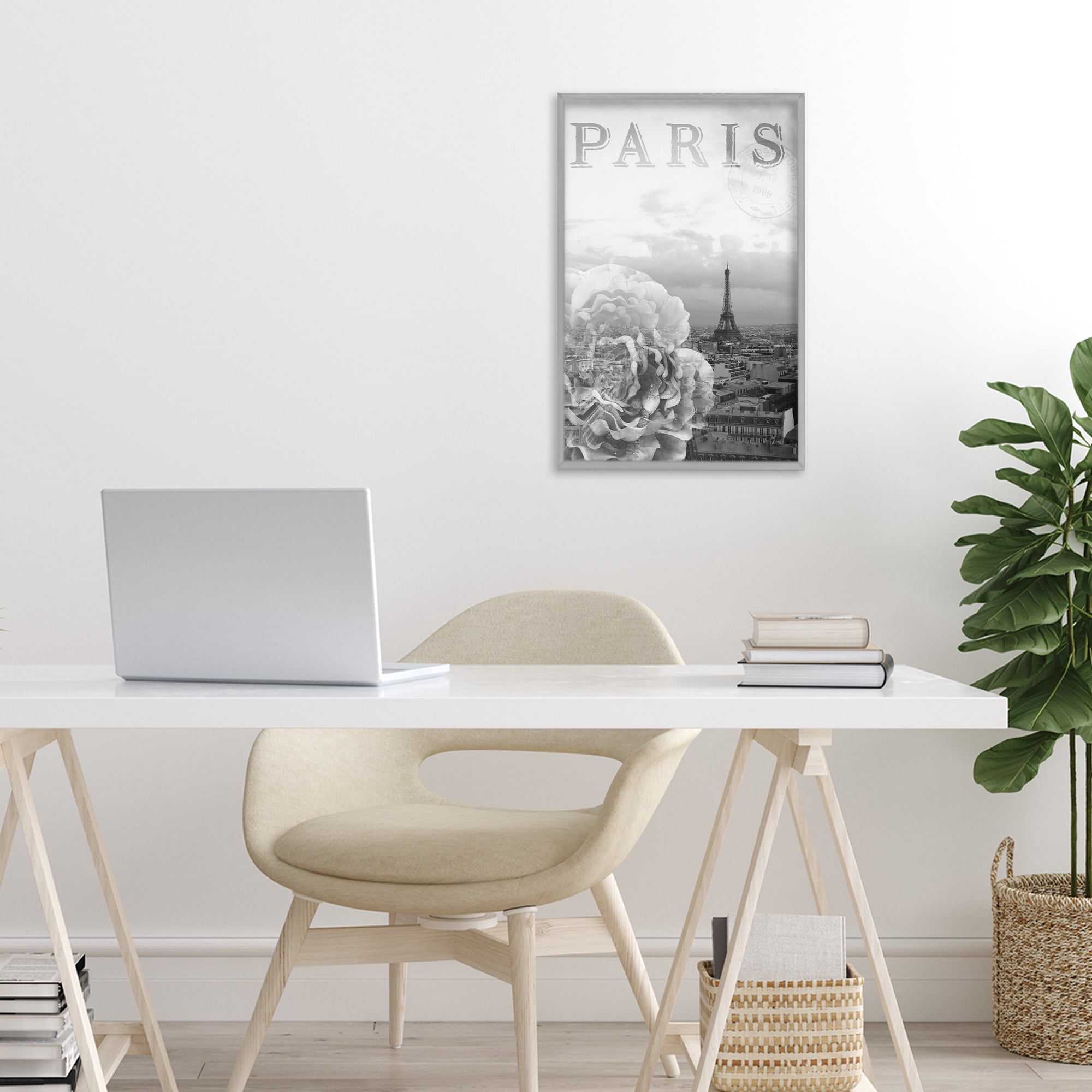 Stupell Industries Paris Postcard in Monochrome Gray Framed Giclee Art, design by Emily Navas