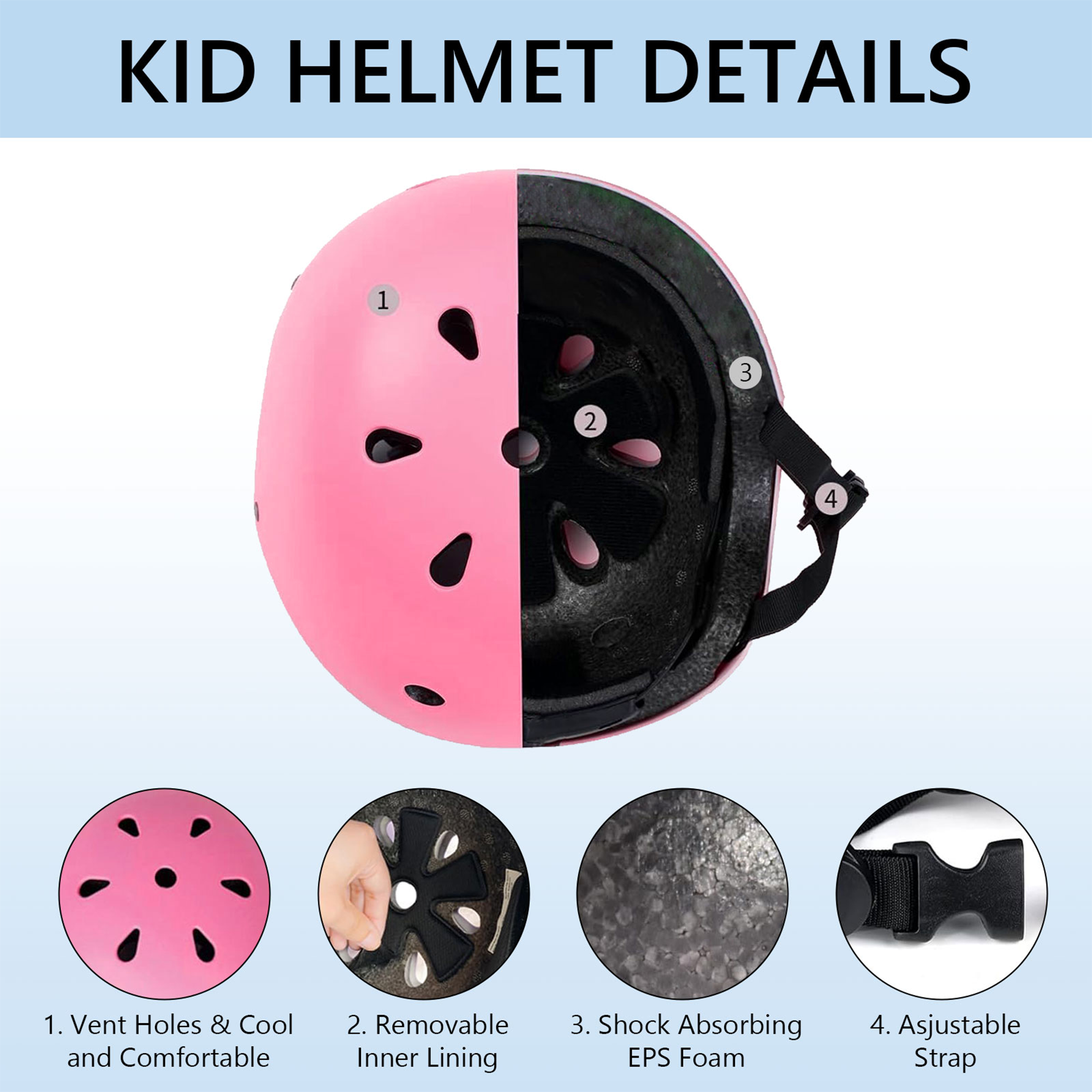 Tripumer Youth Bike Helmet, Ages 9-15, Pink photo 5
