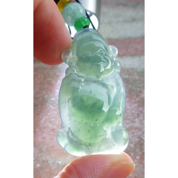 Icy Green Natural A Jade jadeite Pendant Money God Yuan Bao Necklace 676918 TN