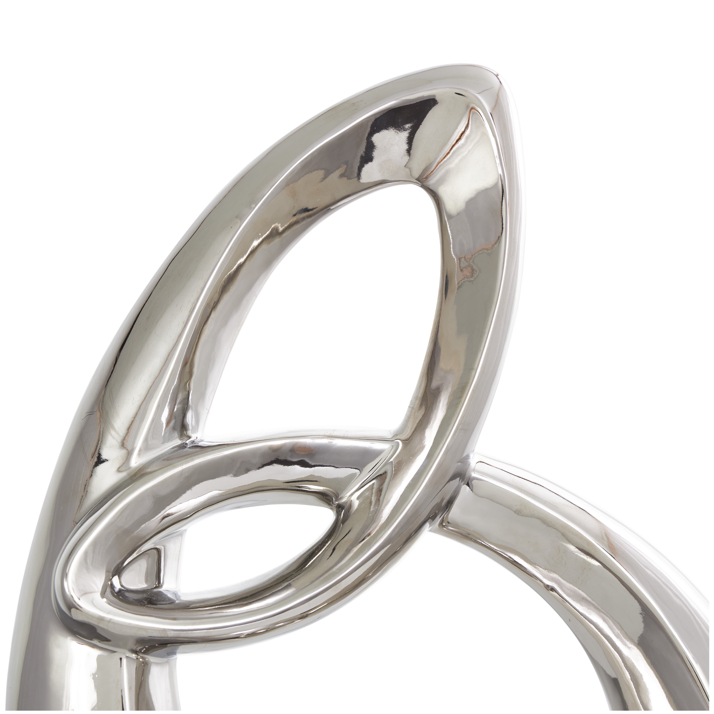 14" x 25" Silver Ceramic Looped Abstract Sculpture with Black Block Base, by DecMode