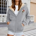 thumbnail image 2 of Womens Christmas Hoodies Printing Full Zip Drawstring Hooded Jackets Festive Gifts Winter Casual Warm Sports Comfortable Outerwear Graphic Hoodies Light Gray M, 2 of 6