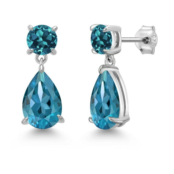 Gem Stone King 925 Sterling Silver London Blue Topaz Earrings for Women | 8.90 Cttw | Gemstone November Birthstone | Pear Shape 12X8MM