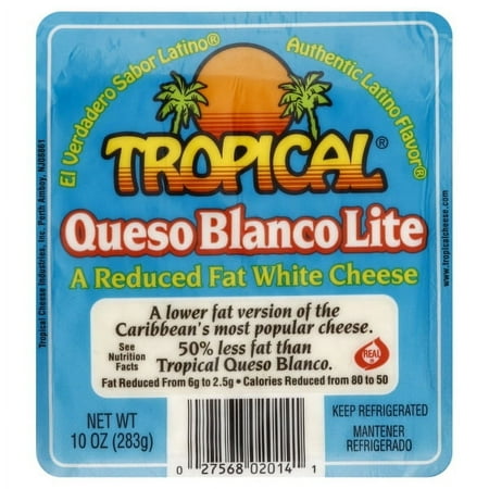 Tropical Queso Blanco Lite Reduced Fat Fresh White Cheese, 10 oz Vacuum Packed Film, rBST Free