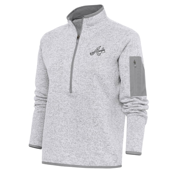 Women's Antigua Heather Gray Atlanta Braves Brushed Metallic Fortune Half-Zip Pullover Jacket