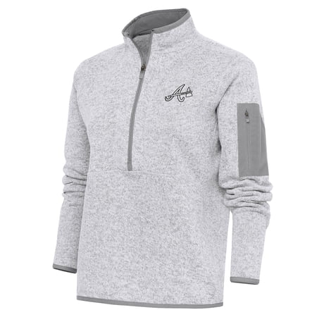 Women s Antigua Heather Gray Atlanta Braves Brushed Metallic Fortune Half-Zip Pullover Jacket