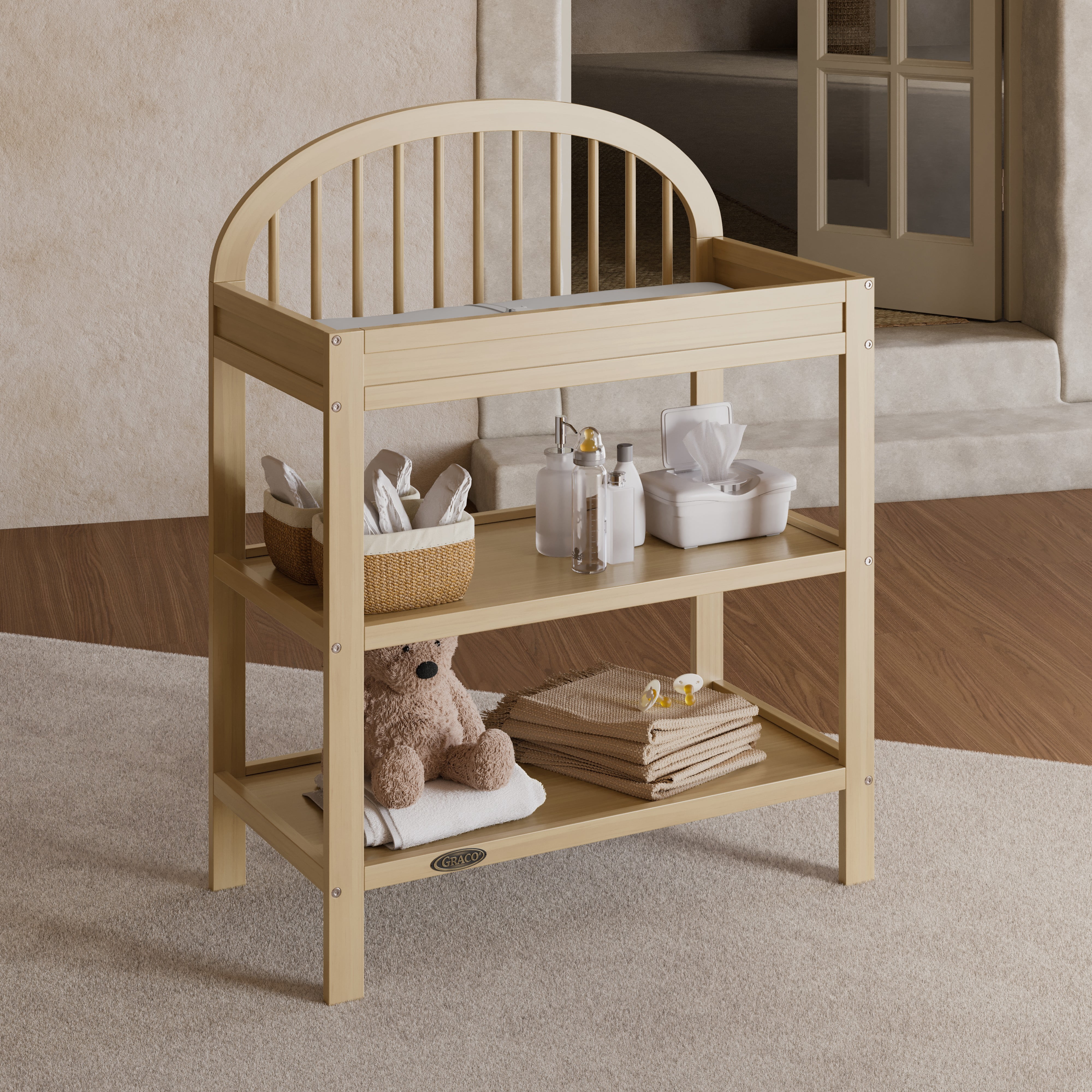 美品　アメリカ直輸入　babies スノーベイビーズ Suite Bebe Wooden Toddler Barnside Changing Table in Washed Gray