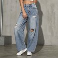 thumbnail image 2 of Atkumj Womens Ripped Jeans Fashion Baggy Button-Zip Fly Low Waisted Jeans Vintage Wash Long Length Jeans Wide Leg Women with Pockets S, 2 of 7
