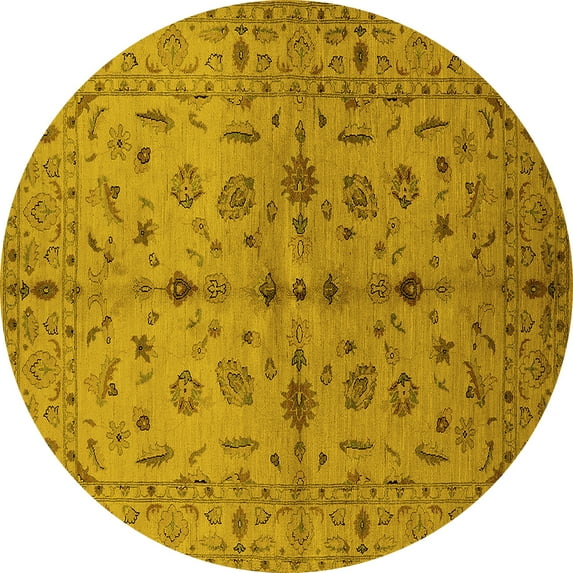 Ahgly Company Indoor Round Oriental Yellow Industrial Area Rugs, 7' Round