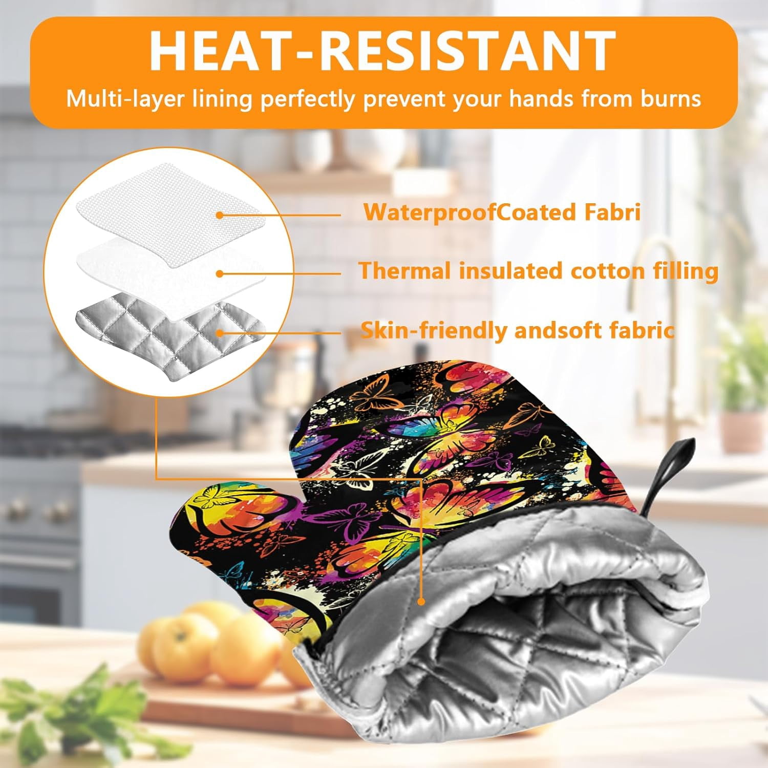 Sunflower Highland Cow Oven Mitts and Pot Holders Sets 4Pcs,Extra Long Oven Gloves Potholder for Kitchen Cooking Baking BBQ 100% Cotton Heat Resistant