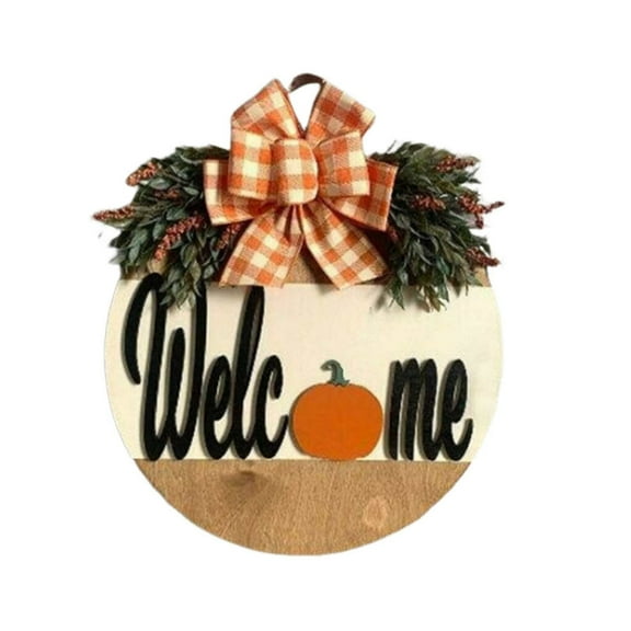 Gnwei Fall Thanksgiving Welcome Wreath Sign for Front Door Decoration Happy Thanksgiving Hanging Door Sign Happy Fall Door Hanger Farmhouse Wood Sign for Fall Door Wall Window Porch