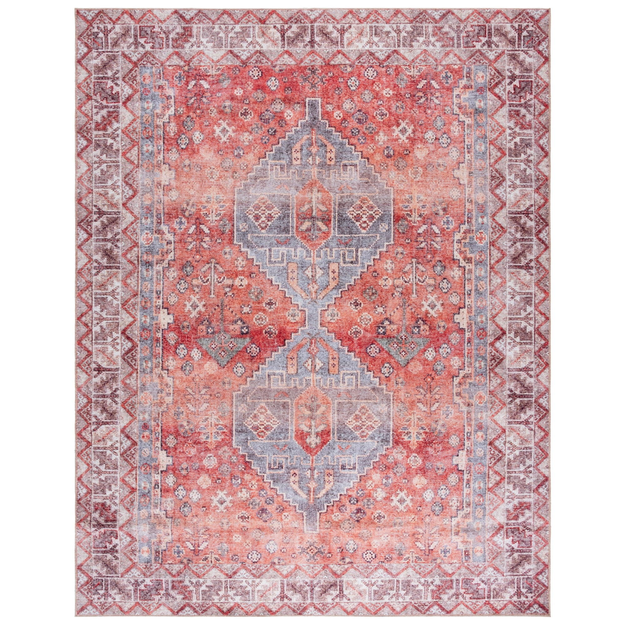 SAFAVIEH Vintage Serapi Tessan Medallion Machine Washable Area Rug, Red/Blue, 8' x 10'
