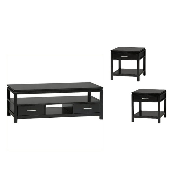 3 Piece Coffee Table Set In Black Wood, 3 Piece Coffee Table Set Ikea