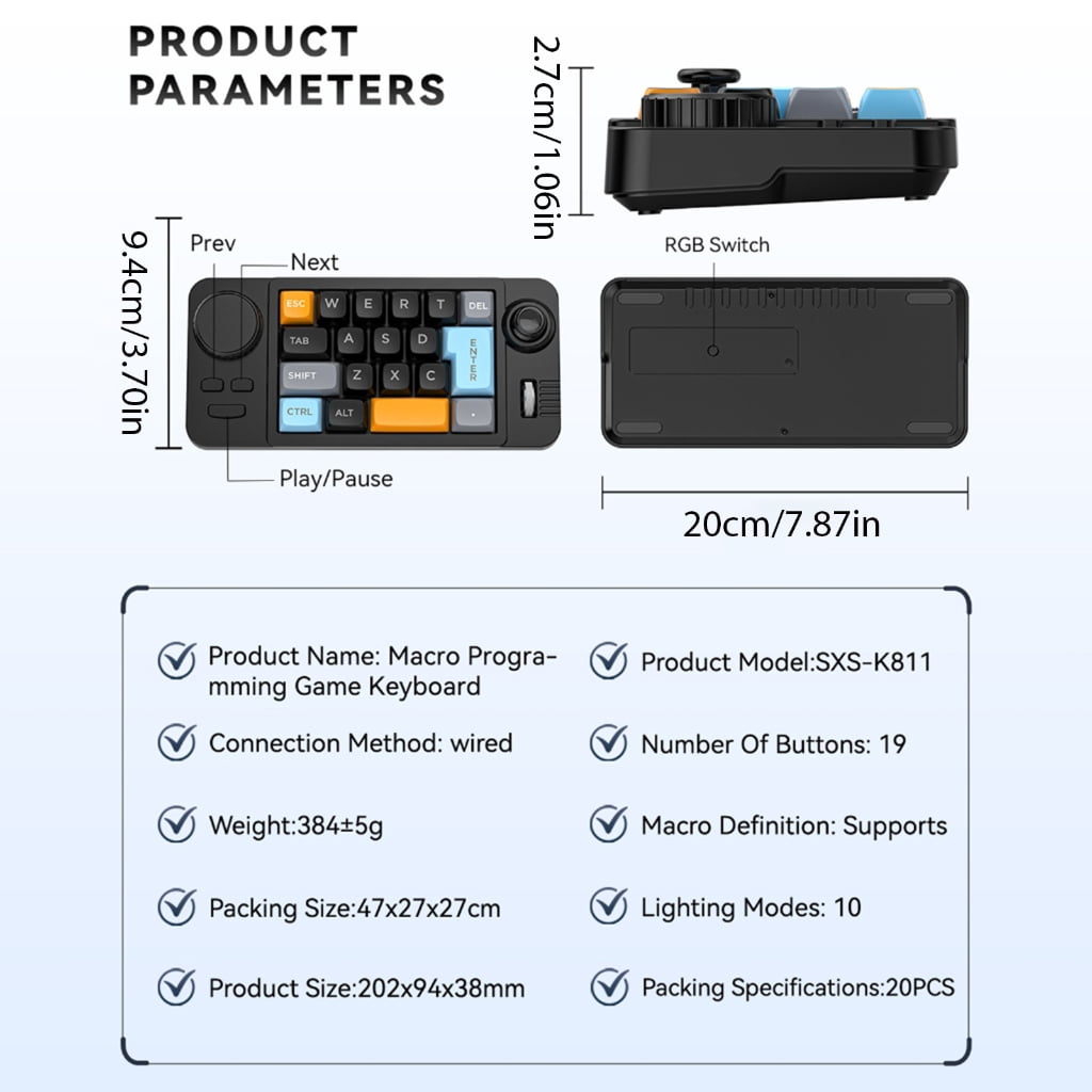 19 Key Color Gaming Keyboard Programmable Joystick Double Macroed Wheel Hot Swappable Switches Space Saving