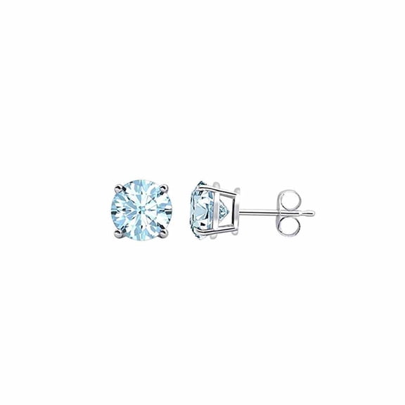 14k White Gold Created Aquamarine Round Stud Earrings 3mm Plated by Paris Jewelry