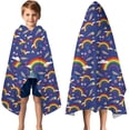thumbnail image 3 of Dark Blue Rainbow Pattern Hooded Bath Towel，50"x30" for Ages 3 To 12 Kids, Quick Dry Lightweight Soft Microfiber Hood Beach Towel Cover Up for Kids, 3 of 7