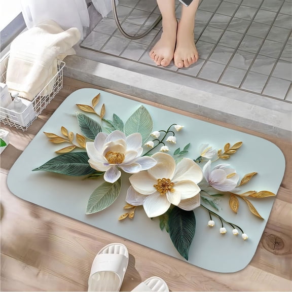 1pc Paper Flowers Absorbent Non-Slip Bathroom Thickened Flannel Rug Decor,Soft,Quick Drying,Suitable For Indoor/outdoor Use,Bathrooms,Bedrooms,Kitchens,Terrace,Laundry Rooms,16"x24"