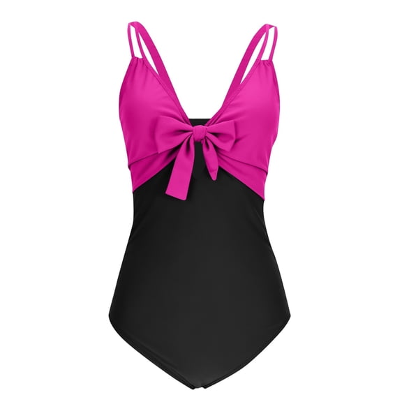 ZQUUVOU Women's One Piece Swimsuit Bow Tie Slimming Tummy Control Swimsuit V Neck Beach Swimwear Bathing Suits Hot Pink