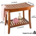 thumbnail image 3 of Wooden Shower Bench, 2-Tier Teak Bathroom Stool with Storage Shelf, 300 lbs Capacity, Natural Finish, 3 of 5