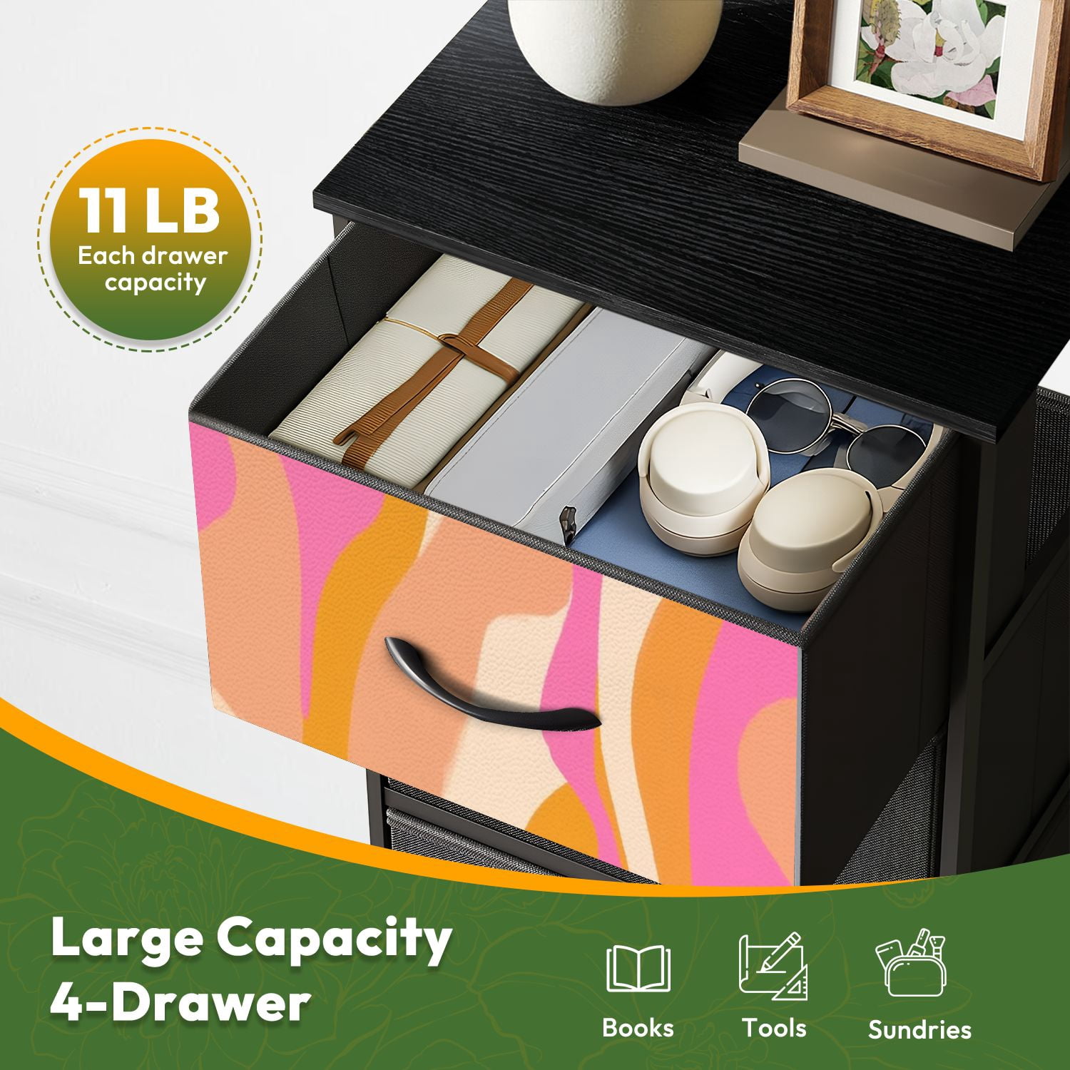 Kanworse 4 Drawer Fabric Dresser for Bedroom Psychedelic swirl groovy Psychedelic Chests of Drawers for Closet Organizers Storage