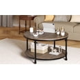 thumbnail image 4 of Rustic 2-Tier Round Coffee Table with Storage Shelf – Sturdy Roman Metal Frame – Easy Assembly – Modern Living Room Center Table, 30.5" – Small Wood Grain Brown, 4 of 7