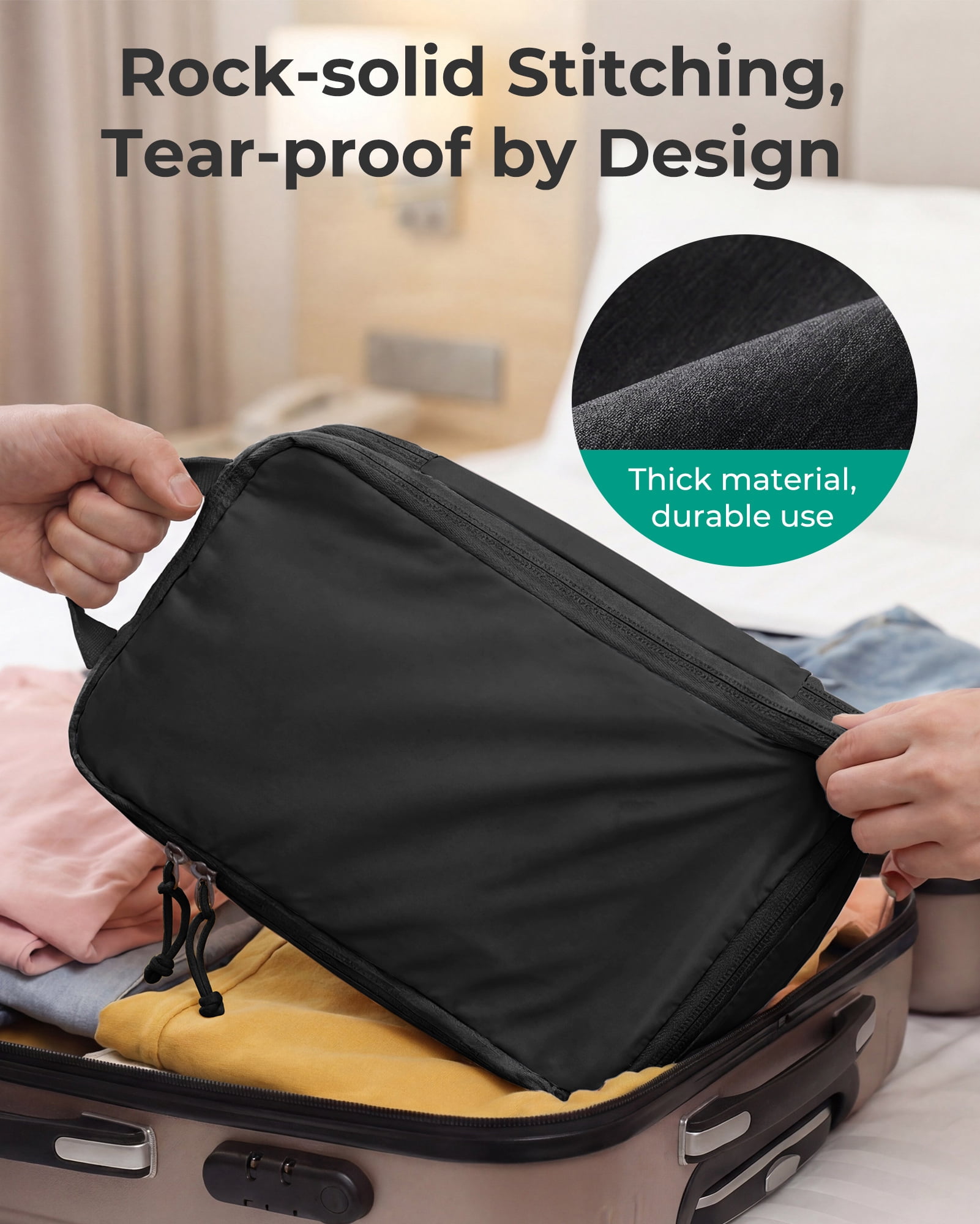 BAGSMART Compression Packing Cubes for Travel Luggage, 6 Pcs Expandable Packing Organizers Foldable Lightweight Suitcase Storage Bags for Travel Accessories, Women Men, Black