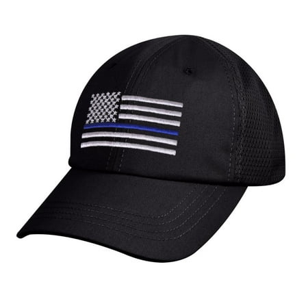 Poly Mesh Cap - Rothco Thin Blue Line Flag Tactical Mesh Back Cap Law Enforcement Support, Black