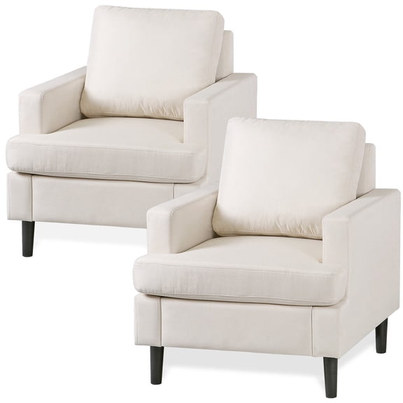 NALYL2-PCS Modern Accent Chair Upholstered Reading Armchair with Wood Legs Mid-Century Style, Set of Two Lounge Chairs for Living Room