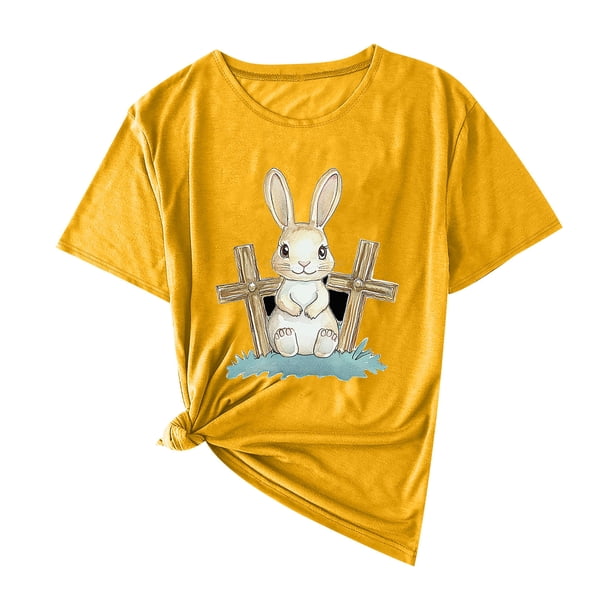 Camisas de Manga Corta para las Mujeres Moda Casual Impresión Cuello Redondo Suéter Tee Blusas