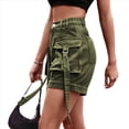 thumbnail image 3 of Pantalones Cortos de Sarga de Tiro Medio y Alto para Mujer, Elásticos, con Bolsillos, para Discotecas Verde XL, 3 of 8