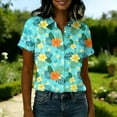 thumbnail image 4 of Bbyeadc Hawaiian Shirts for Women Short Sleeve Collared Shirts Button Down Lightweight Tee Fashion Beach Travel Tee,Light Blue(L), 4 of 5