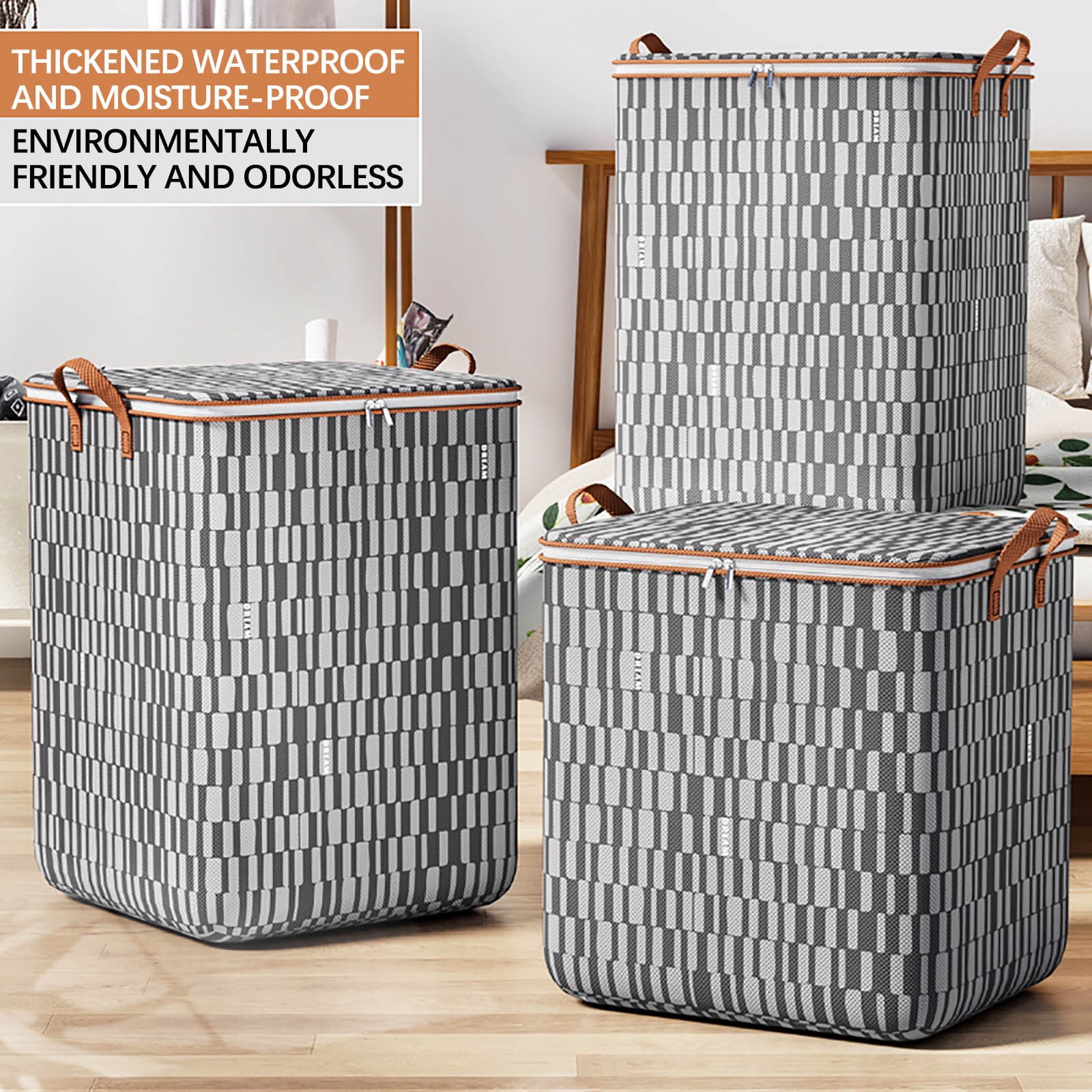 CSEONE Clearance 3Pcs L Storage Bins with Lids Non-woven Zipper Storage Bag Foldable Moving Quilt Storage Basket Travel Large-capacity Clothing Storage Bag Organizers for Pillows Blankets Storage